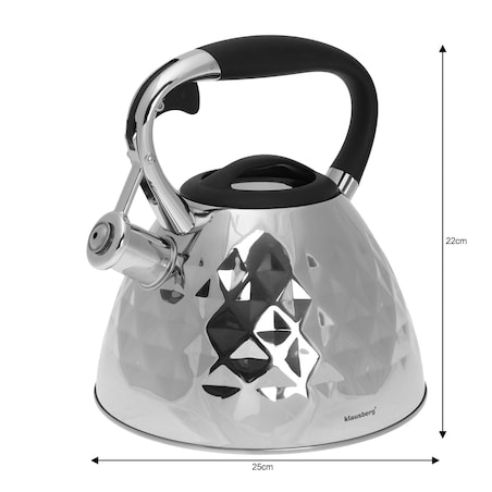 Czajnik stalowy z gwizdkiem na gaz indukcję srebrny Diamond KLAUSBERG 3.0L
