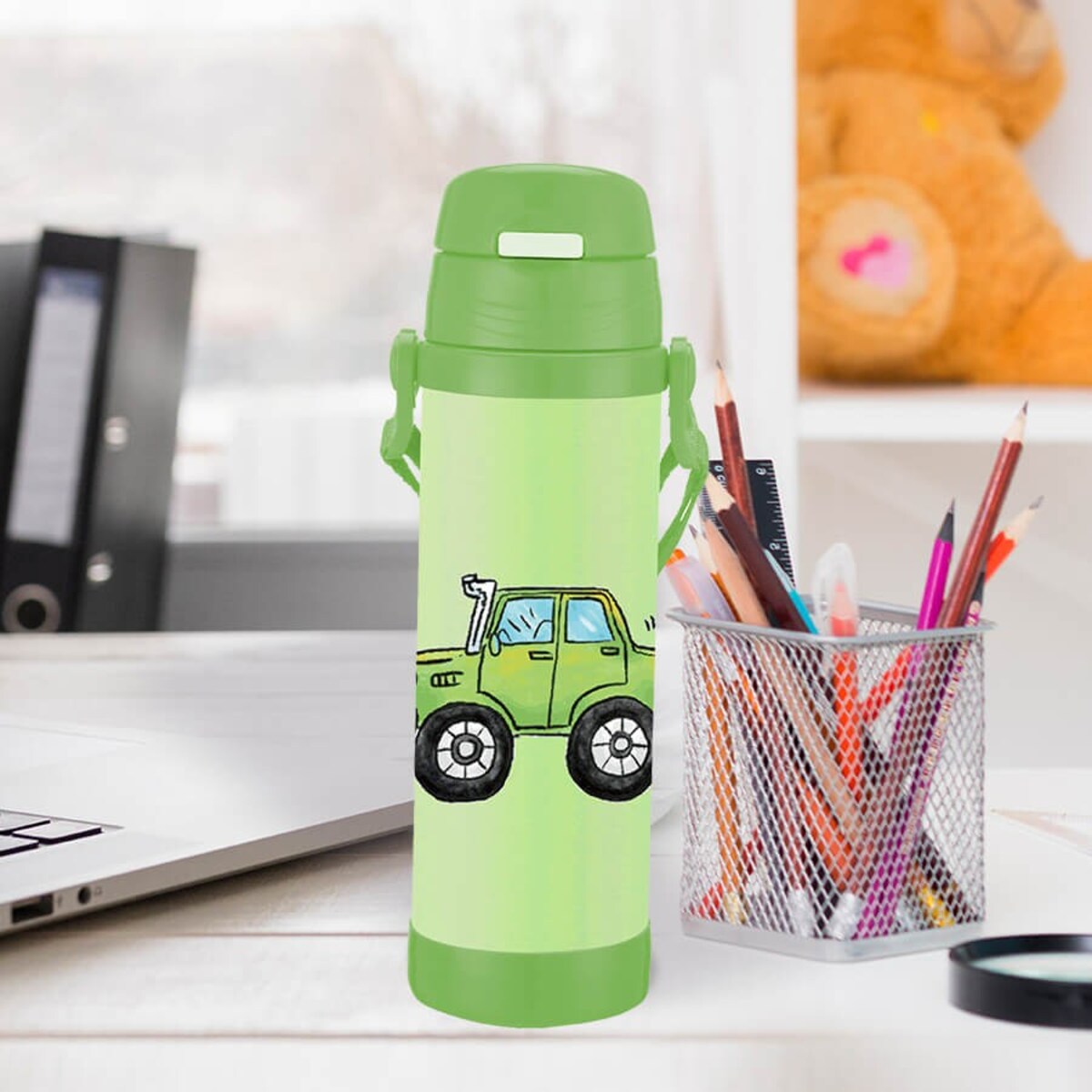 Kubek termiczny dla dzieci dziecka ze słomką 500ml autko MAESTRO MR-1640-50-B