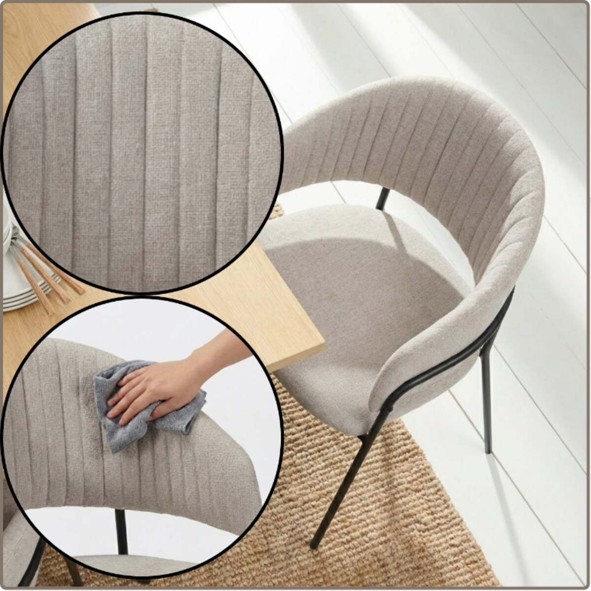 Krzesło tapicerowane nowoczesne wygodne pikowane do jadalni salonu szary tkanina