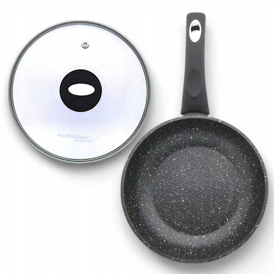 Patelnia Granitowa Pokrywka 24 Cm Plaster Miodu Indukcja Gaz 1.6L Wysoka 5.0