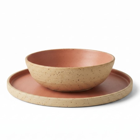 Zestaw ceramiczny talerz 23,5 cm i miseczka handmade z Polski HU.KA Runa