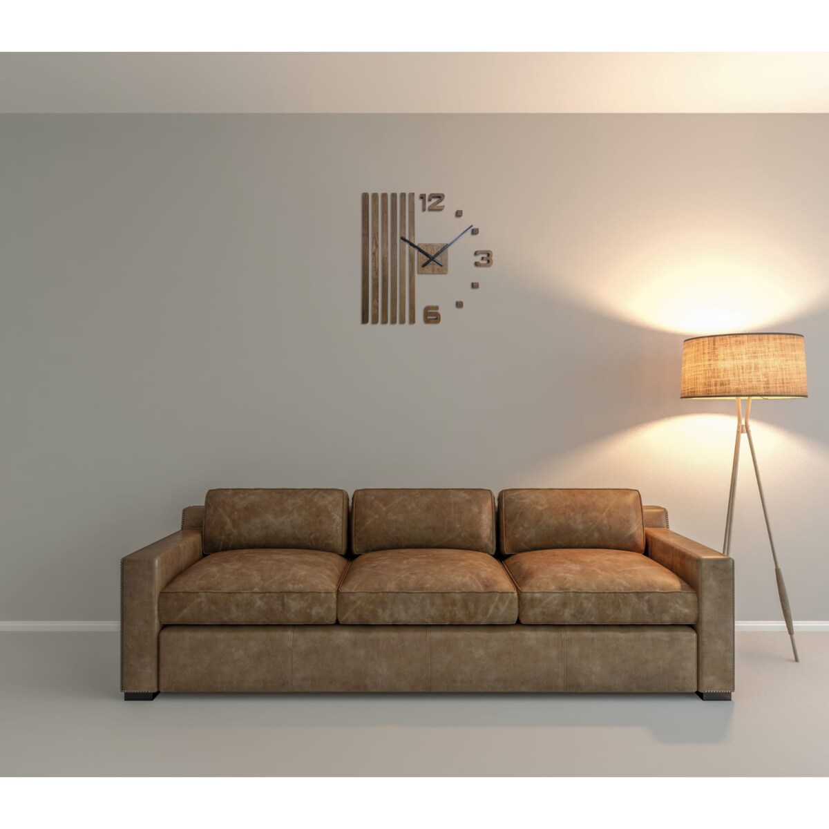 Drewniany zegar ścienny dębowy brązowy LAMELE 60cm