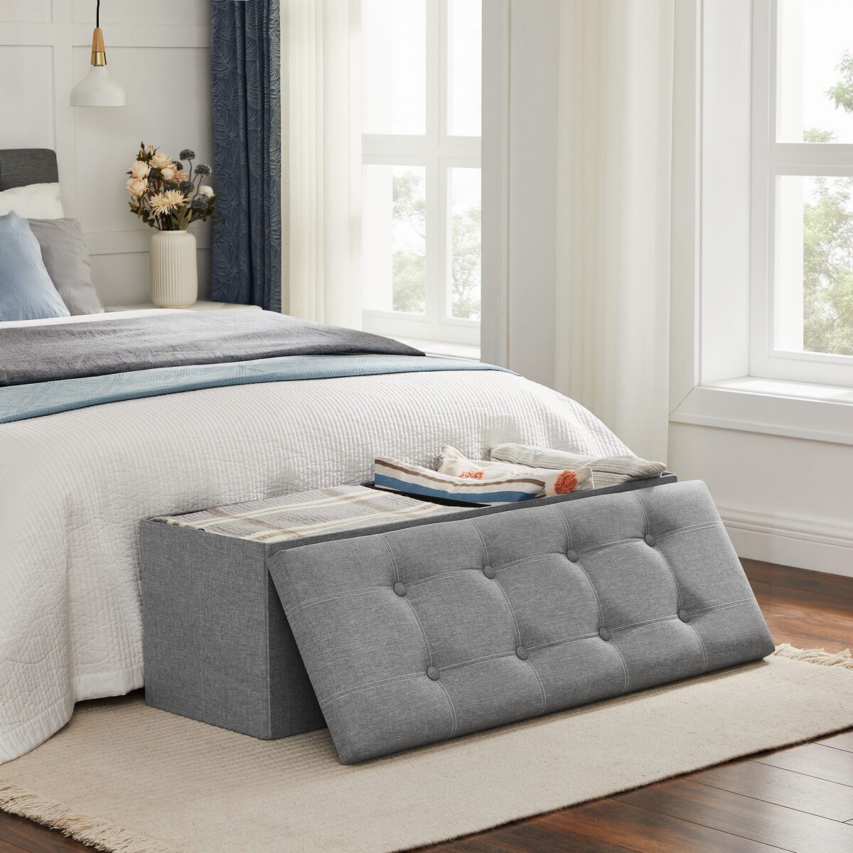 Pufa Siedzisko do sypialni pokoju przedpokoju Jasnoszary