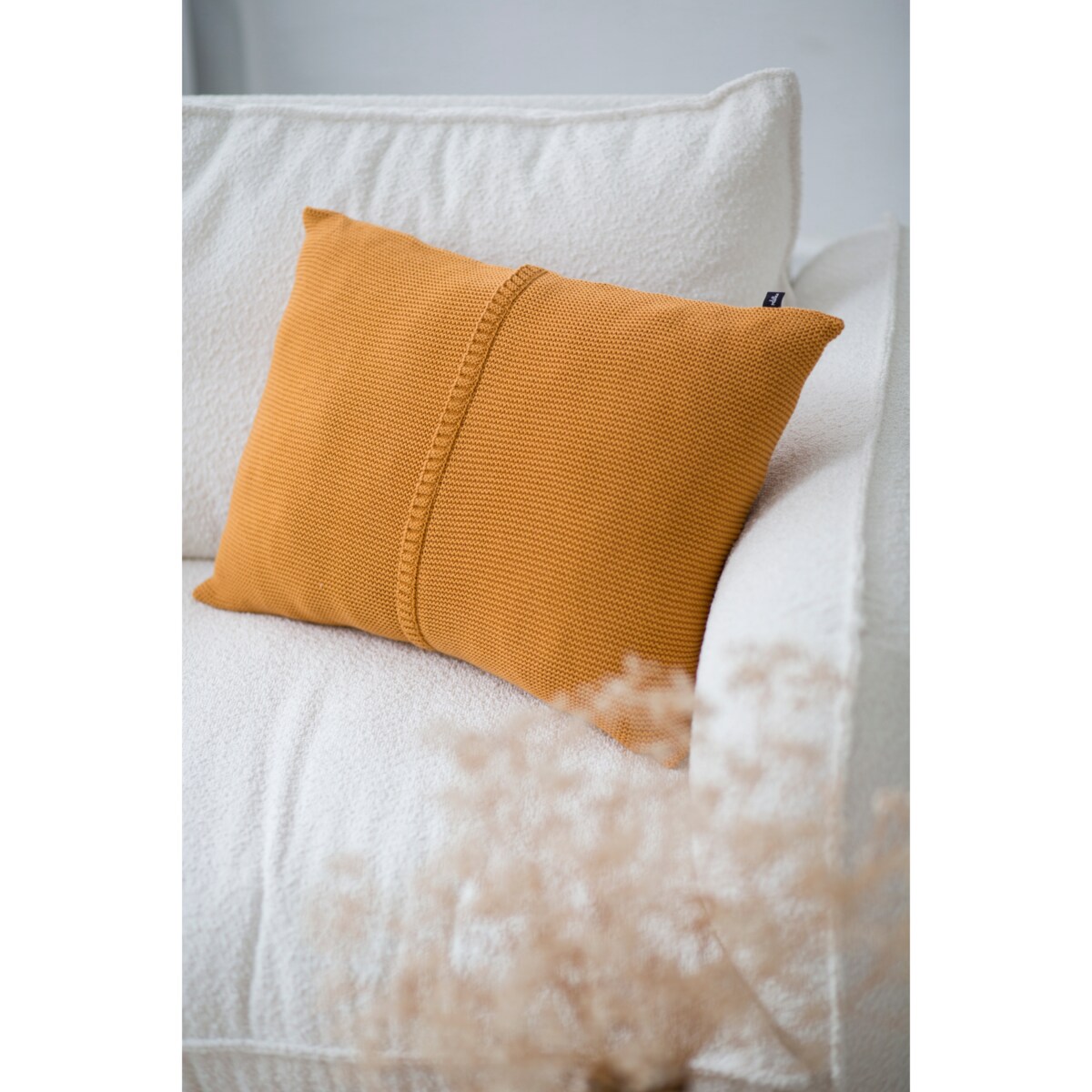 Poszewka klasyczna z przeszyciem musztardowa, 40 x 60 cm, La Manta