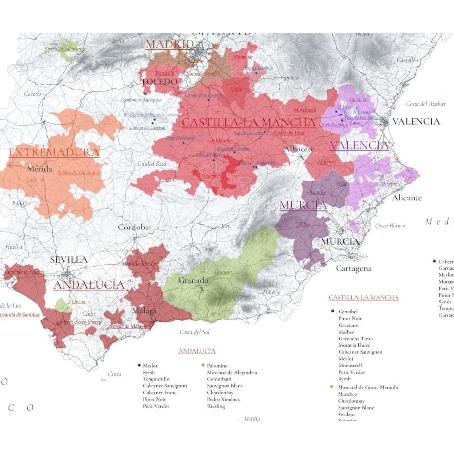 plakat HISZPANIA regiony winiarskie 40x50cm