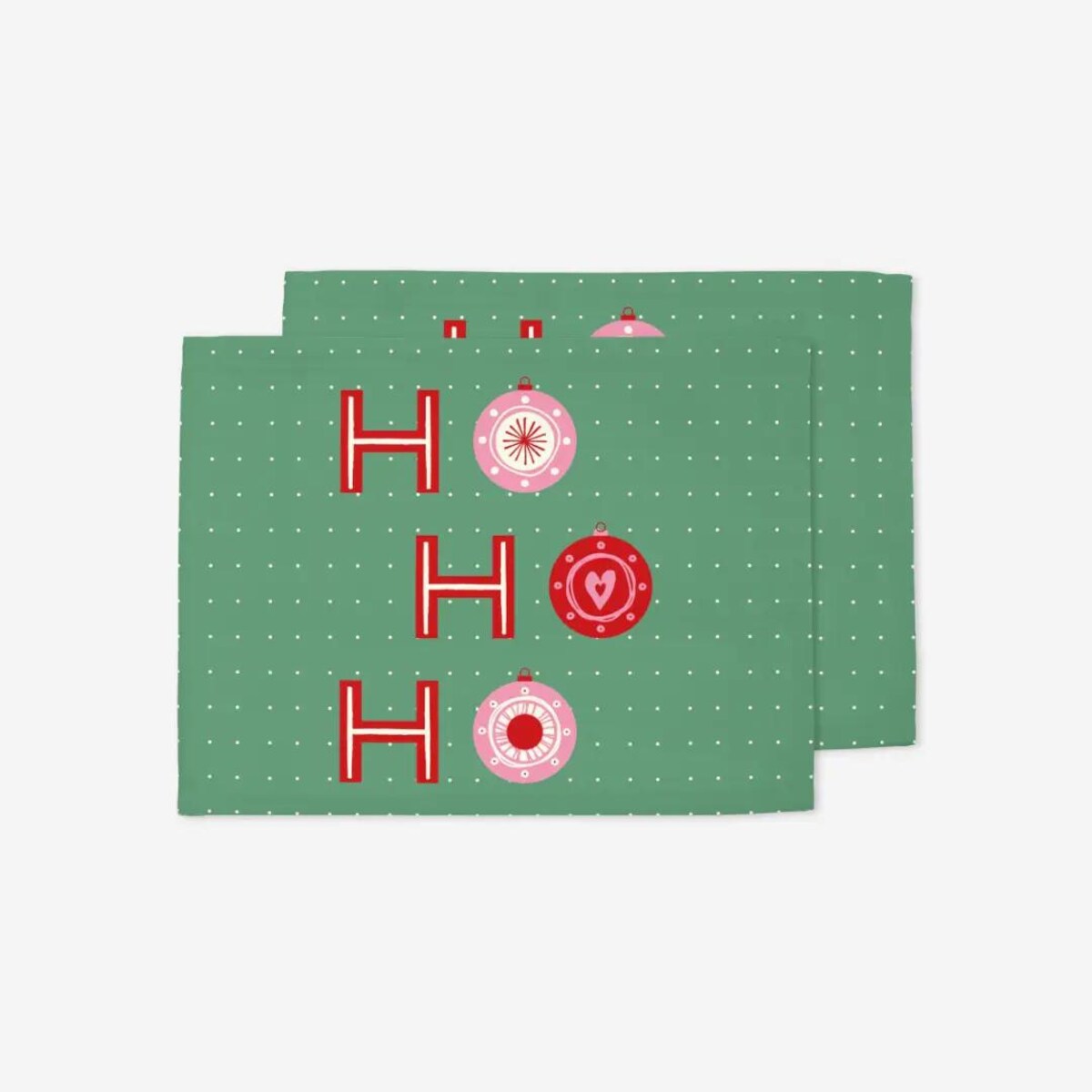 Podkładki świąteczne - HO HO HO - bombki - zielone tło