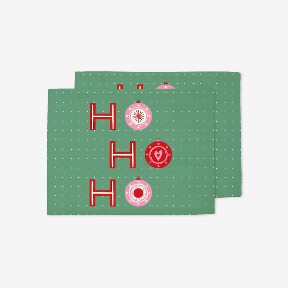 Podkładki świąteczne - HO HO HO - bombki - zielone tło