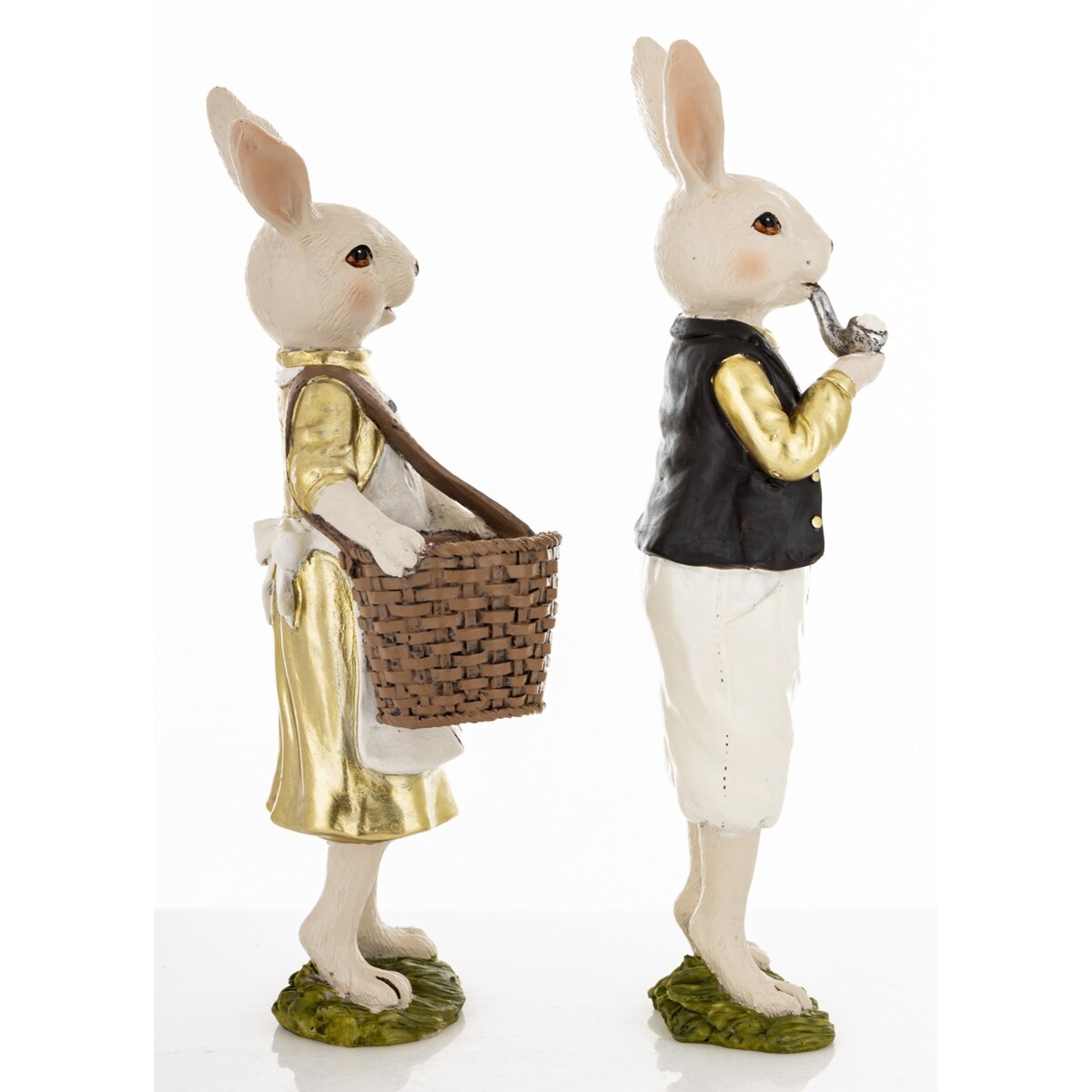 Dekoracja - para królików 26x7x5 i 24,5x9x8 cm FRODO-2 z pustym koszem króliczki