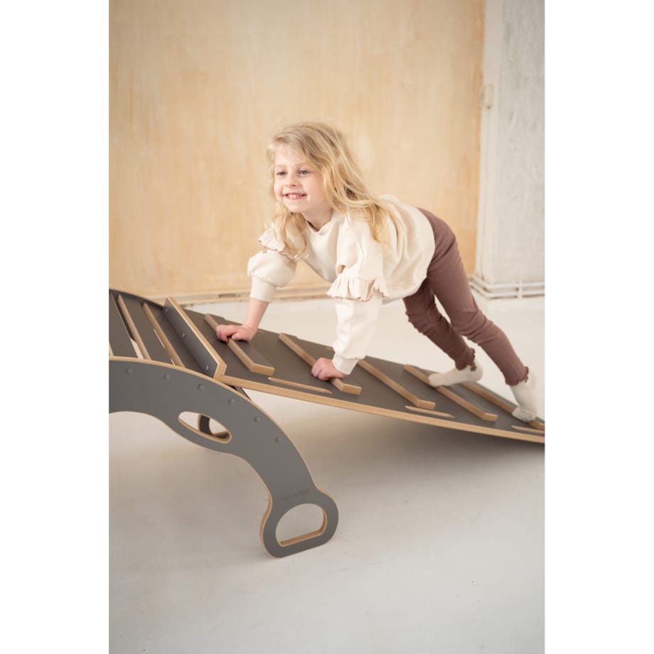 DUŻY bujak montessori z uchwytami + DUŻA zjeżdżalnia DRABINKA - szary