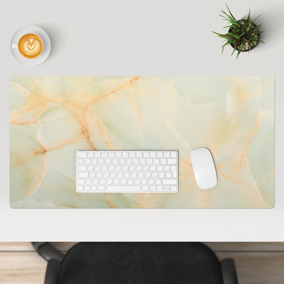 Kremowa mata na biurko Marmurowe żyłki, 90x45 cm