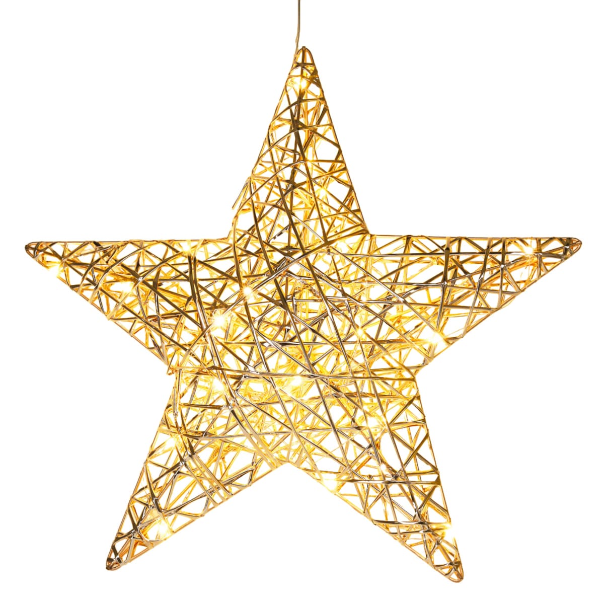 Dekoracja świąteczna, gwiazda z LED, 30 cm, na baterie, kolor złoty, metal