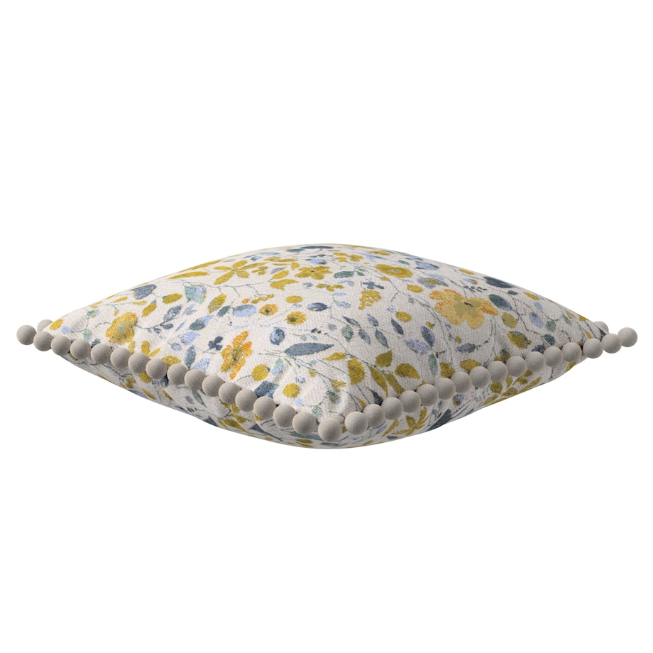 Poszewka Wera na poduszkę 45x45 żółto-niebieskie kwiaty na kremowym tle