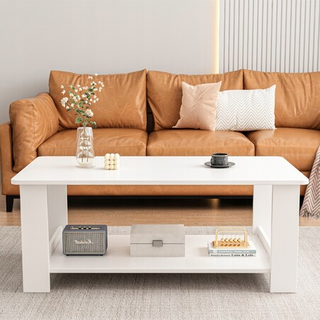 Ława stolik biały kawowy nowoczesny z półką salon pokój loft duży 100 cm