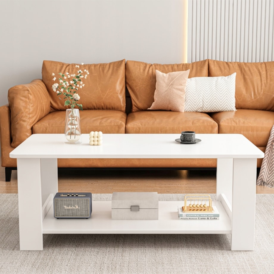 Ława stolik biały kawowy nowoczesny z półką salon pokój loft duży 100 cm