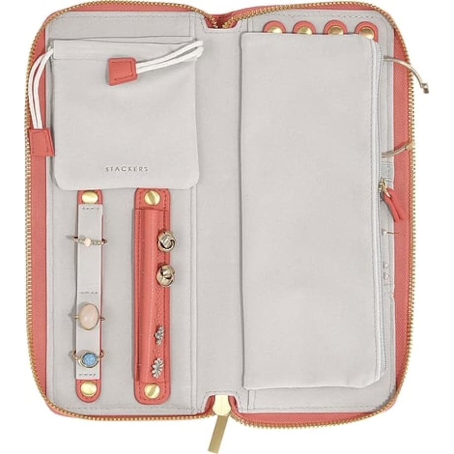 Pudełko podróżne na biżuterię z miejscem na pierścionki Stackers grejpfrutowe