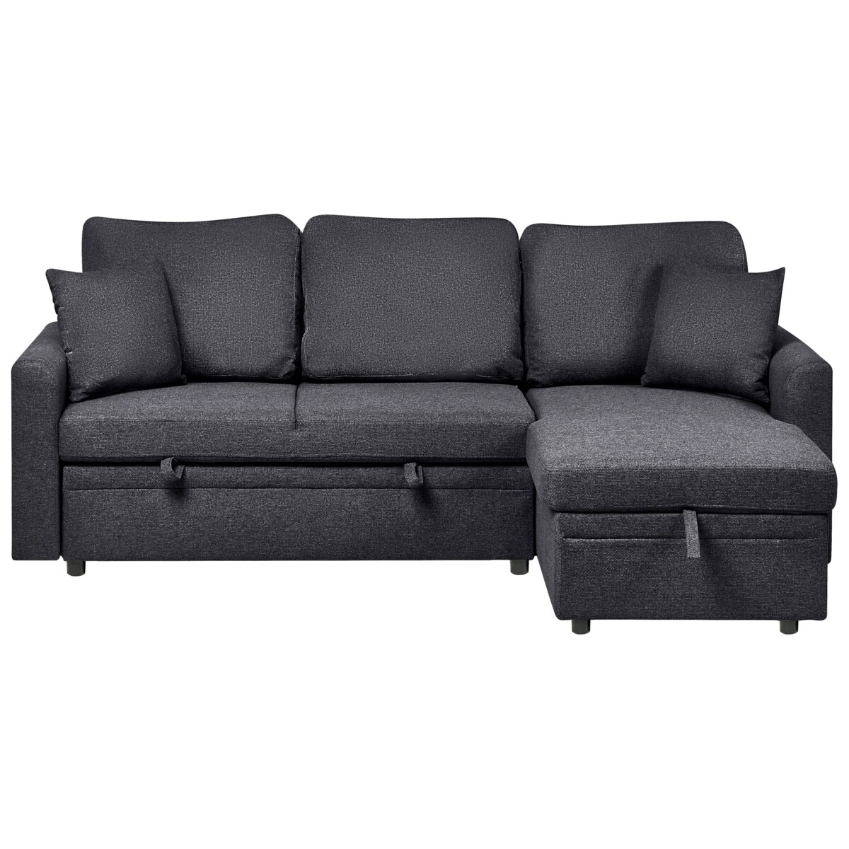 Narożnik rozkładany NASSJO Len syntetyczny Czarny dla 3 osób Lewostronny