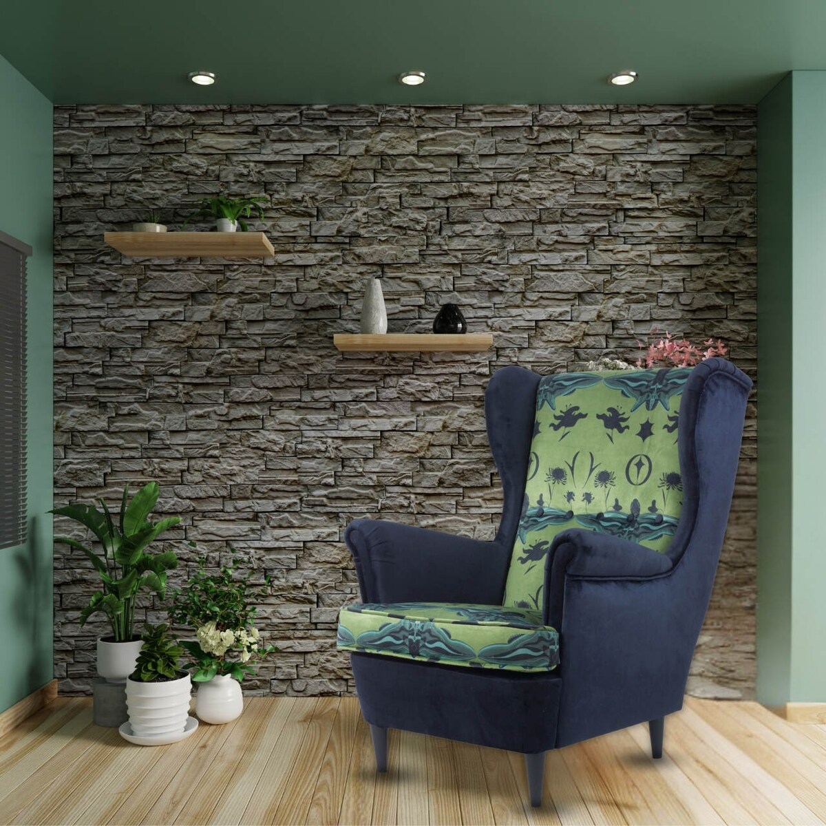 Fotel uszak Richmond velvet – elegancki fotel wypoczynkowy do salonu i sypialni z autorskim wzorem