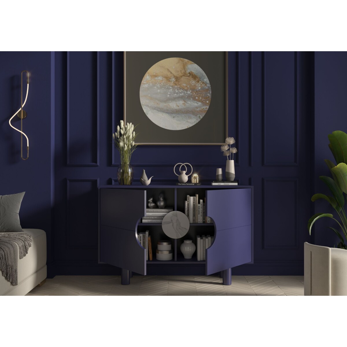 Nowoczesna komoda z marmurem Dancan ZOE 2D / kolor granat szlachetny / szer. 140 cm