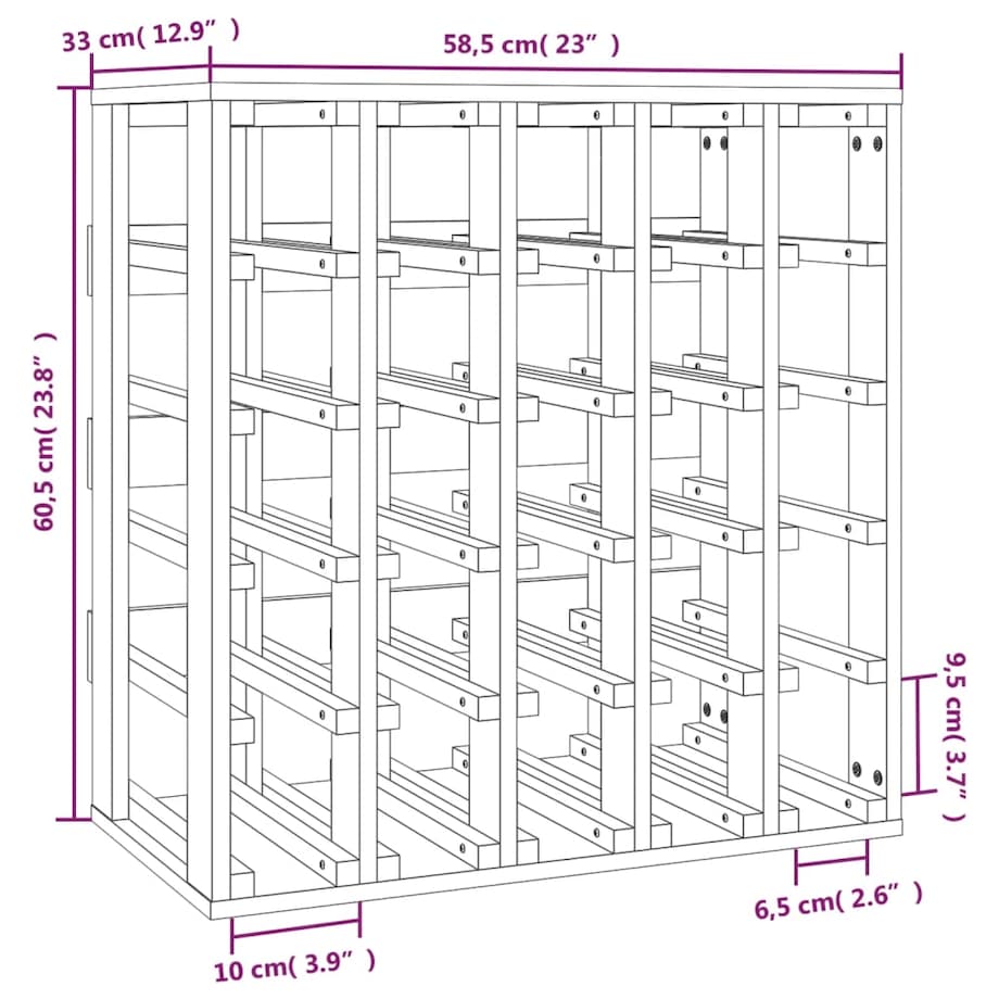 vidaXL Stojak na wino, 58,5x33x60,5 cm, lite drewno sosnowe