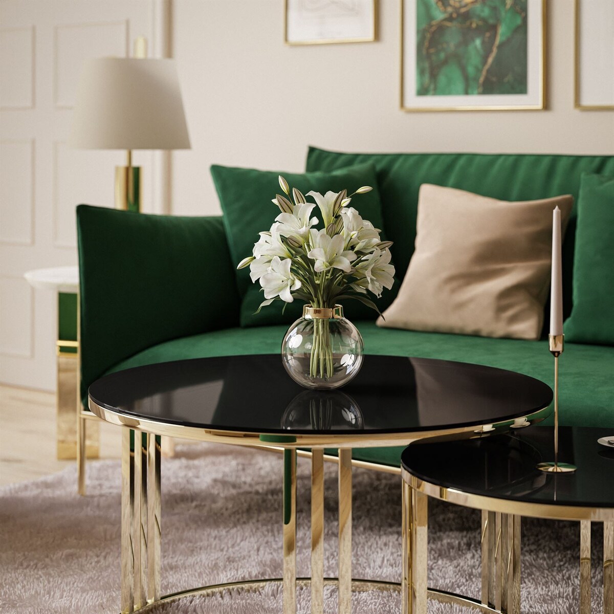 Stolik LORI 2w1 złoty chrom czarne szkło