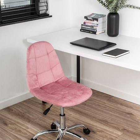 KRZESŁO BIUROWE FOTEL OBROTOWY REGULOWANY WELUROWY PIKOWANY DO BIURKA RÓŻOWE