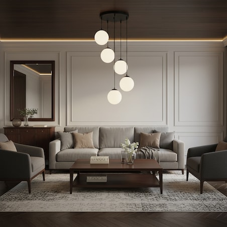 lampa wisząca 5 punktowa kaskadowa edylit kule białe czarna