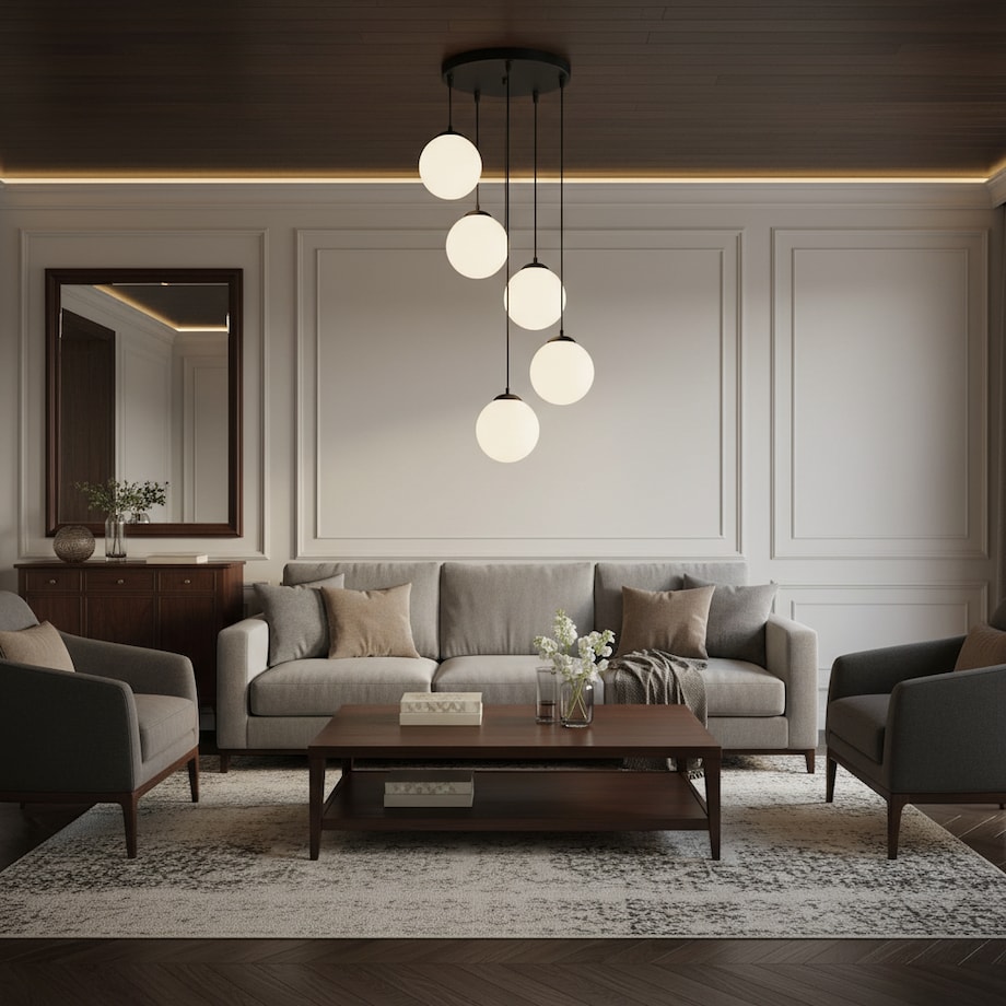 lampa wisząca 5 punktowa kaskadowa edylit kule białe czarna