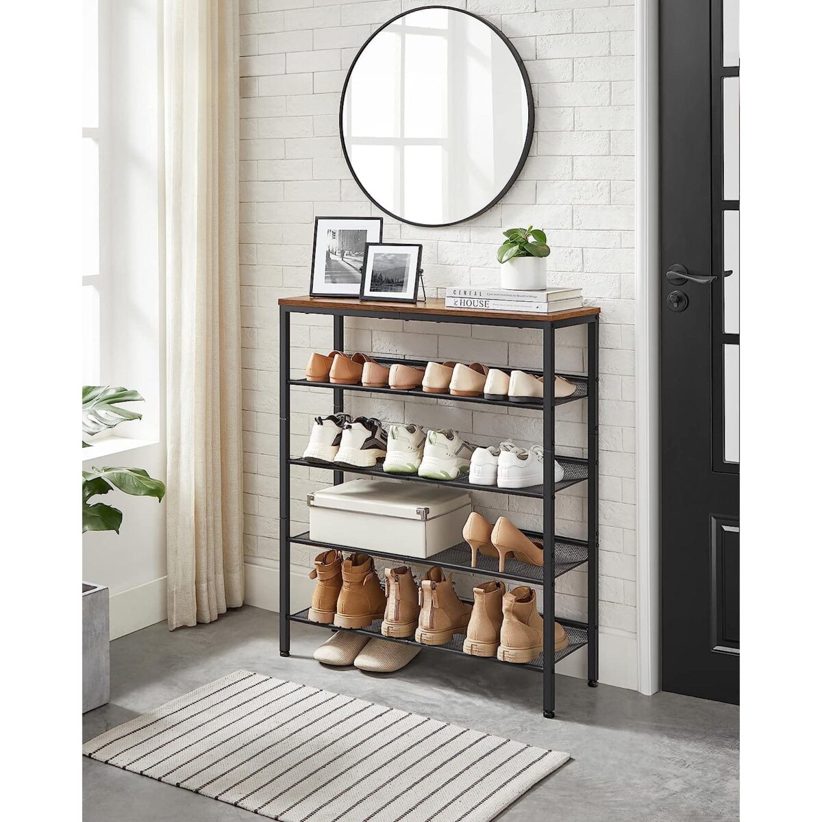 Szafka Na Buty 75X28X93 Cm Rustykalny Brąz, Czarny