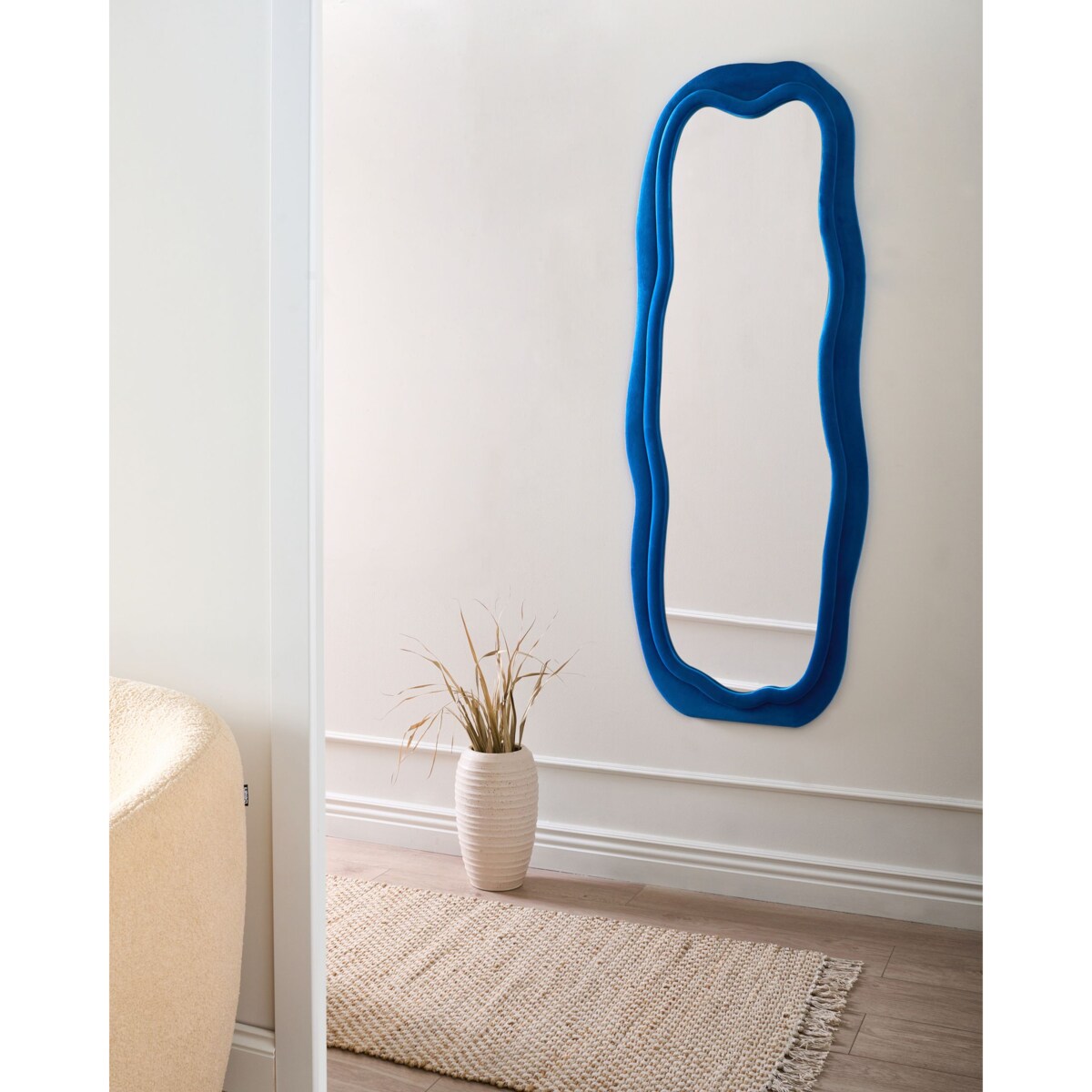 Lustro ścienne BEAUNE 56 cm 160 cm Welur Niebieski