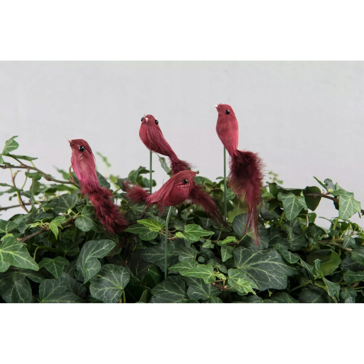 DEKORACJA OZDOBA DO DONICZKI PTAK czerwona do stroików z patykiem 3 szt.