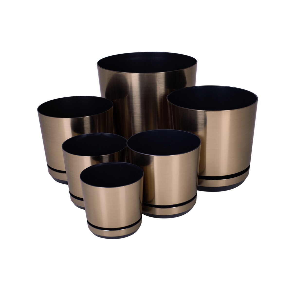 32 cm wzór STAL Doniczka z podstawką efekt szczotkowany metal z drenażem donica duża szeroka