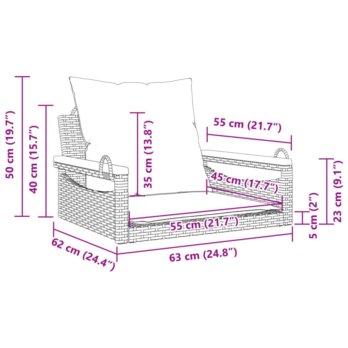 vidaXL Ławka bujana z poduszkami, beżowa, 63x62x40 cm, polirattan