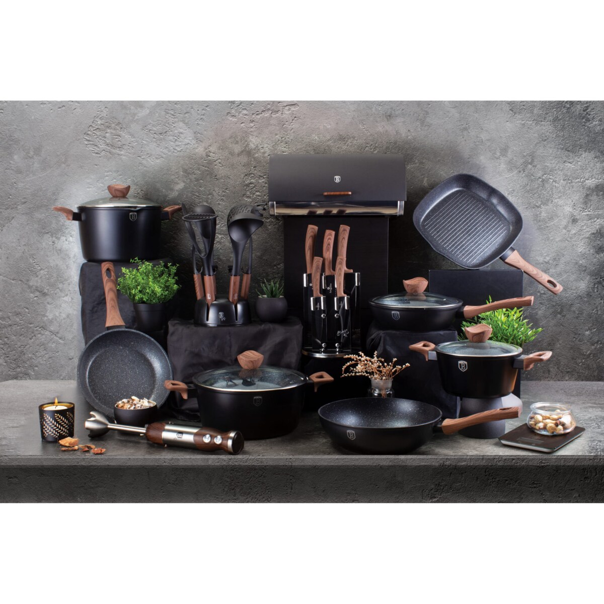 Wok z powłoką granitową 28cm 3.2L BERLINGER HAUS Ebony Rosewood