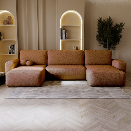 Narożnik U ILO z pojemnikiem na pościel i funkcja spania, ceglasty