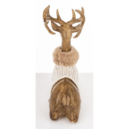 Figurka - leżący jeleń 20x17x8 cm HJORT brązowy w białym swetrze
