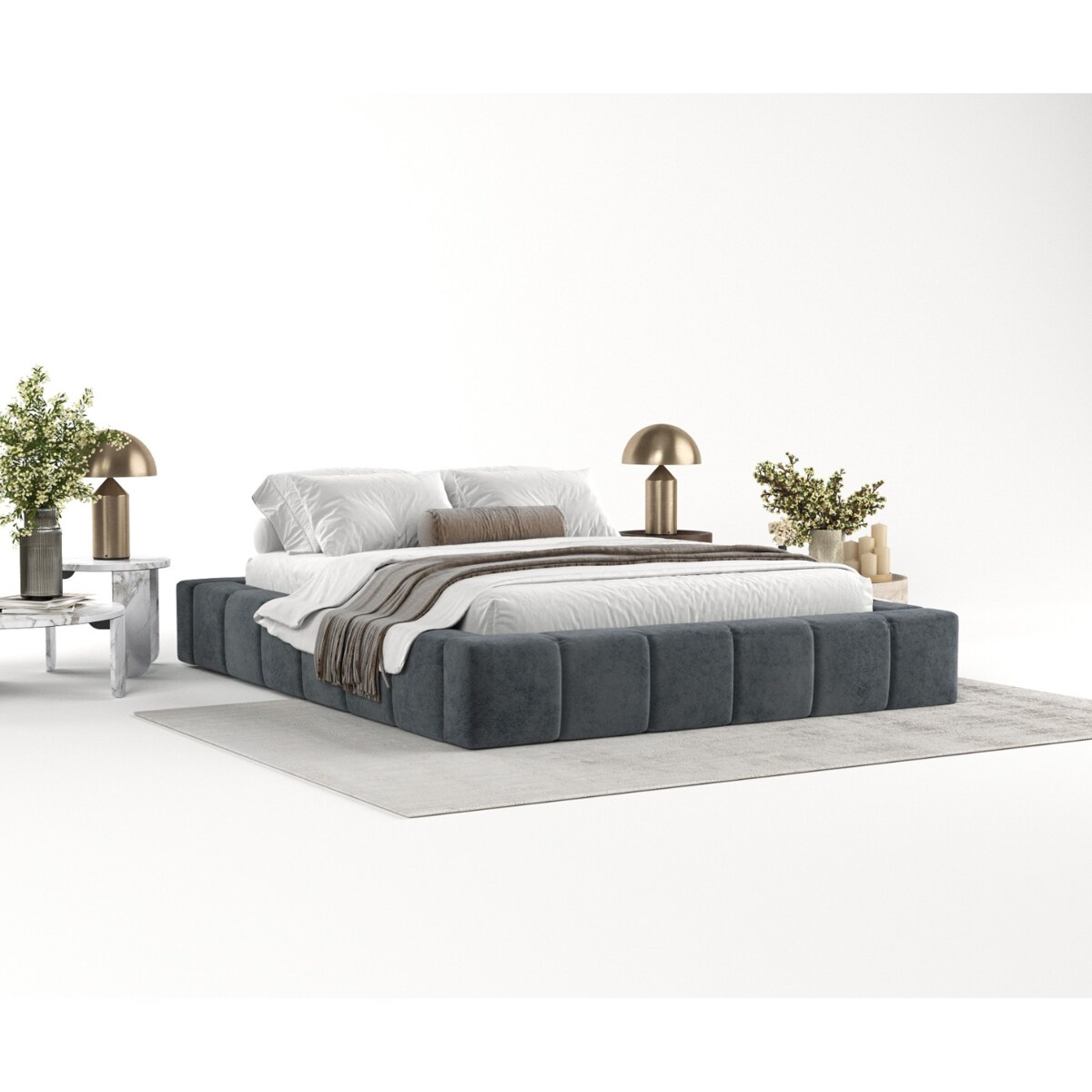 Łóżko tapicerowane KEA 160x200 z pojemnikiem, Antracyt, tkanina Terra NW 96