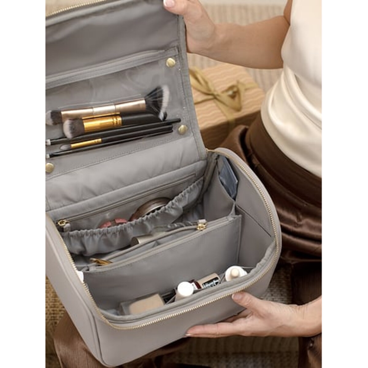 Kosmetyczka Stackers taupe z lusterkiem