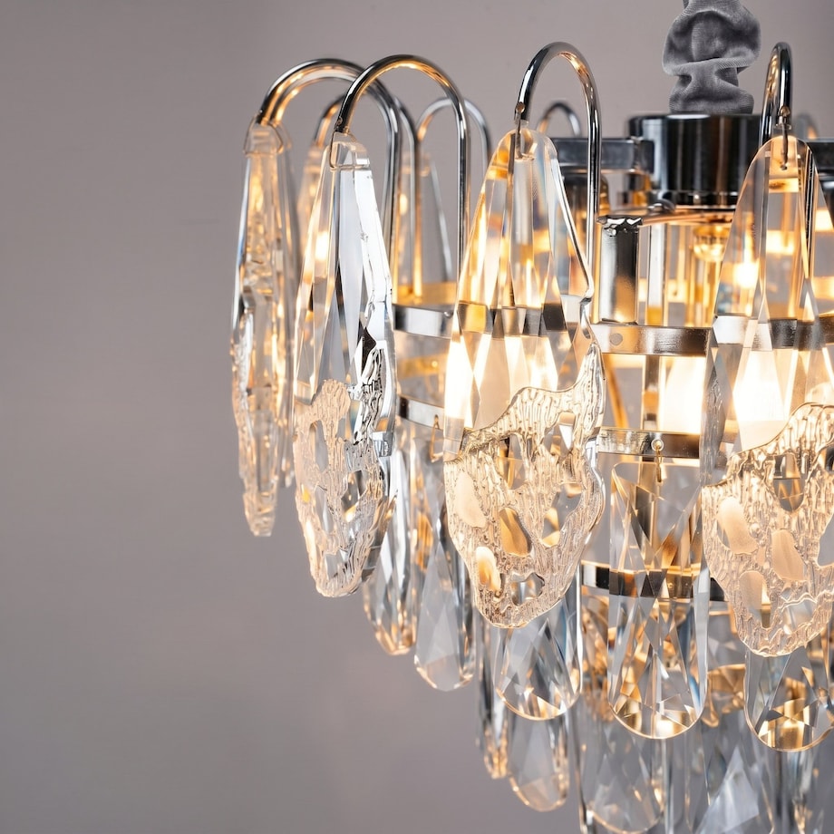 Lampa Sufitowa Wisząca Swe077-Cp 30Cm Chrom, Szkło, Metal, Tkanina