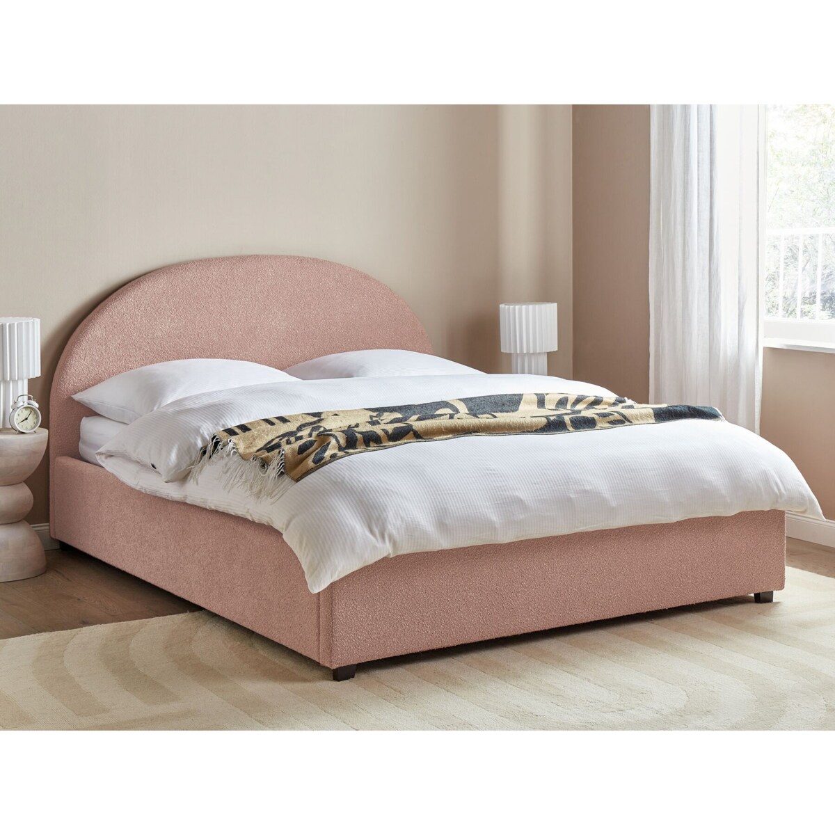 Łóżko z pojemnikiem Boucle VAUCLUSE 160 x 200 cm Pastelowy róż