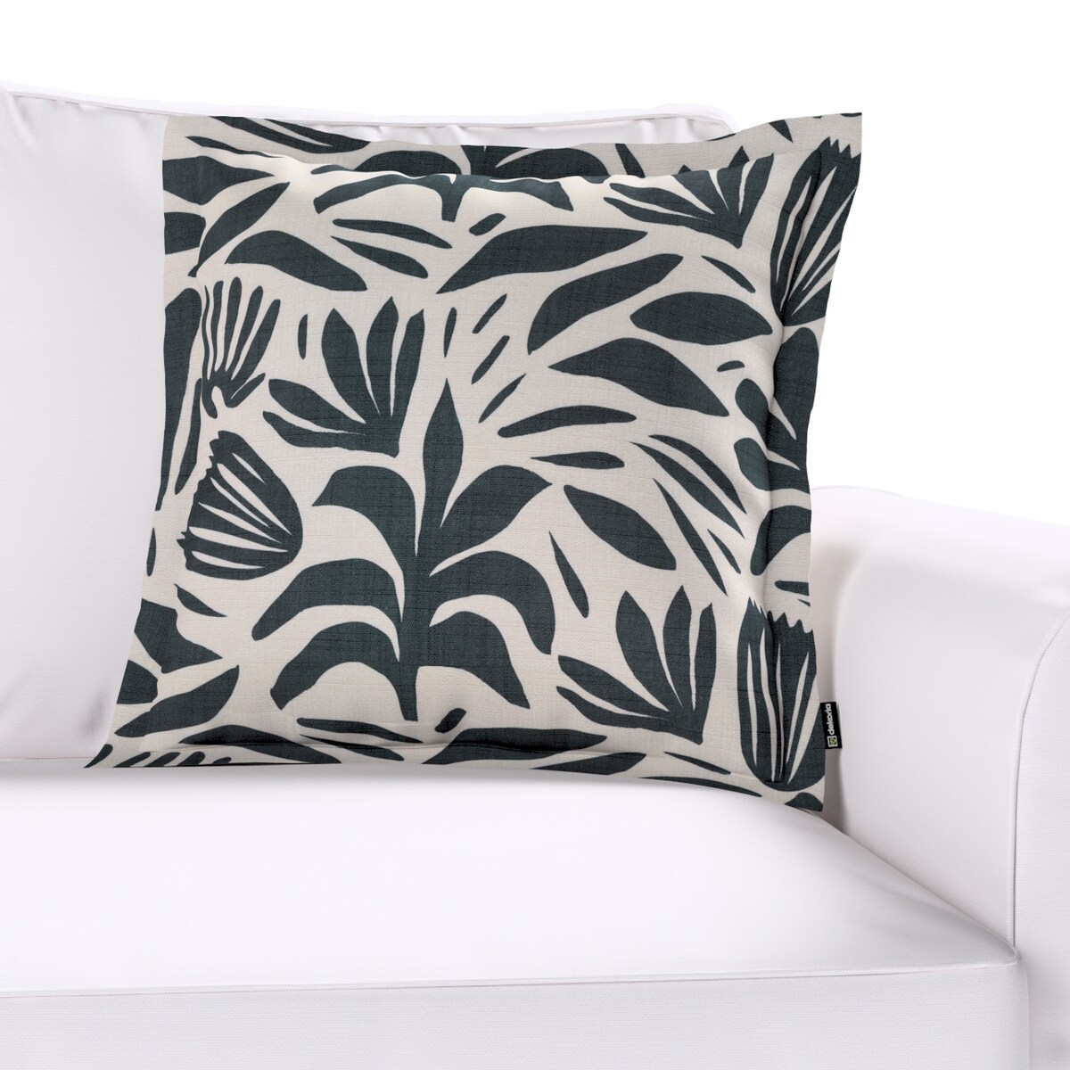 Poszewka Mona na poduszkę 45x45 roślinny grafitowy motyw na kremowym tle