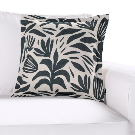 Poszewka Mona na poduszkę 45x45 roślinny grafitowy motyw na kremowym tle