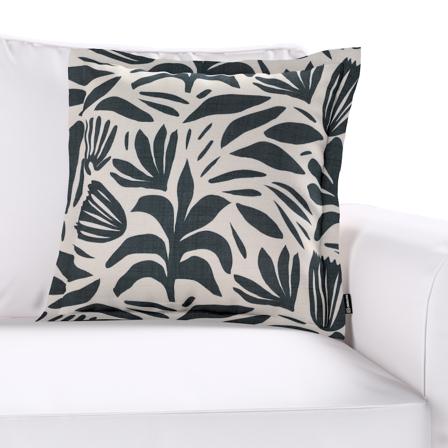 Poszewka Mona na poduszkę 45x45 roślinny grafitowy motyw na kremowym tle