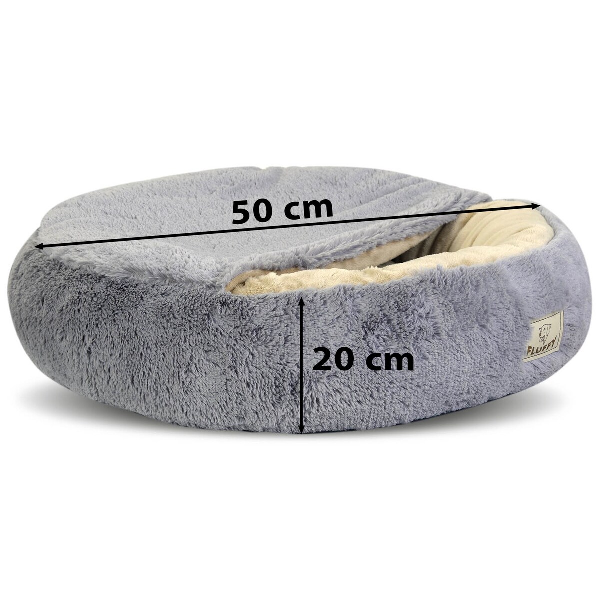 Legowisko Dla Psa Kota Z Daszkiem Jasnoszare Okrągłe Futerkowe 50 Cm
