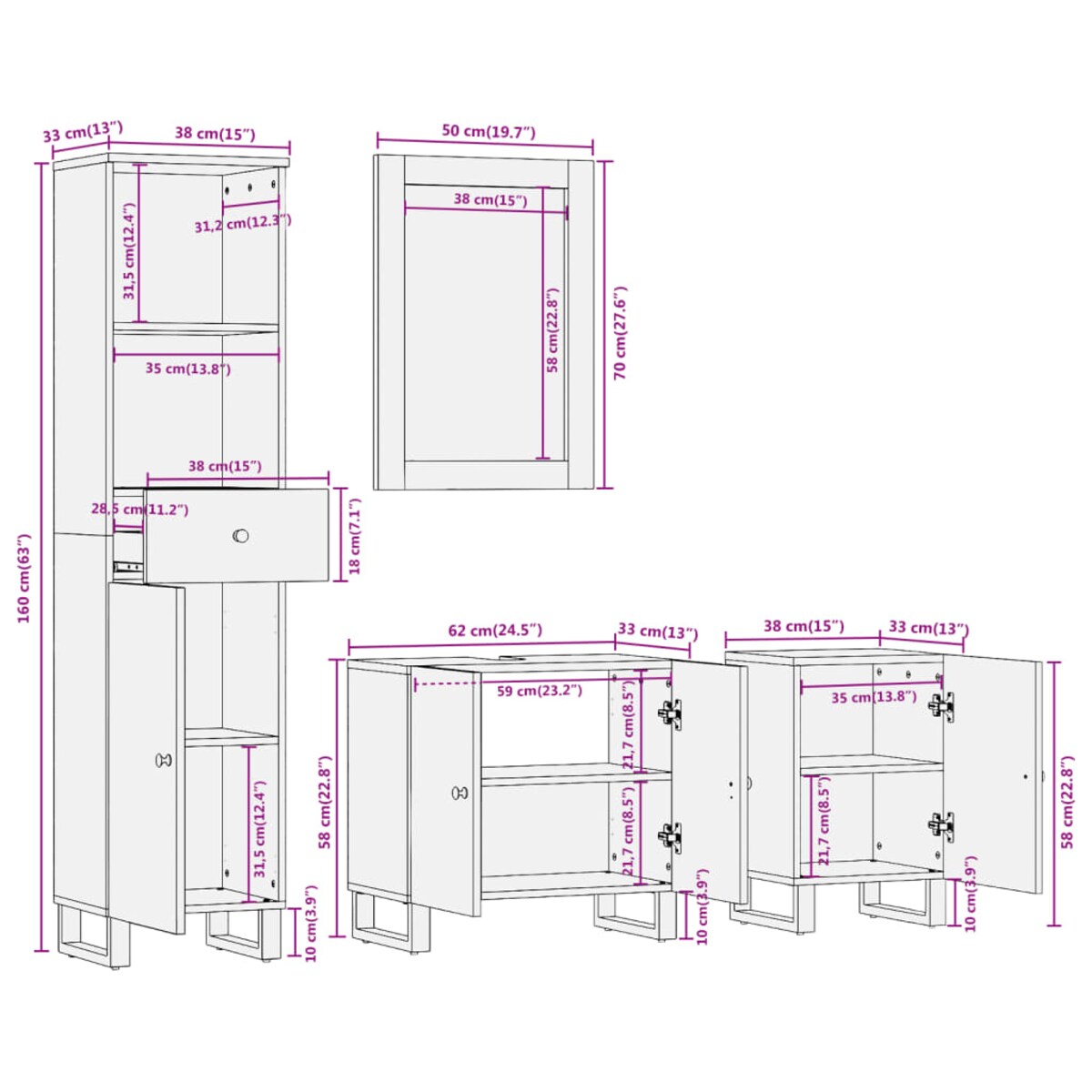 vidaXL 4-cz. zestaw mebli łazienkowych, brązowo-czarny, drewno mango