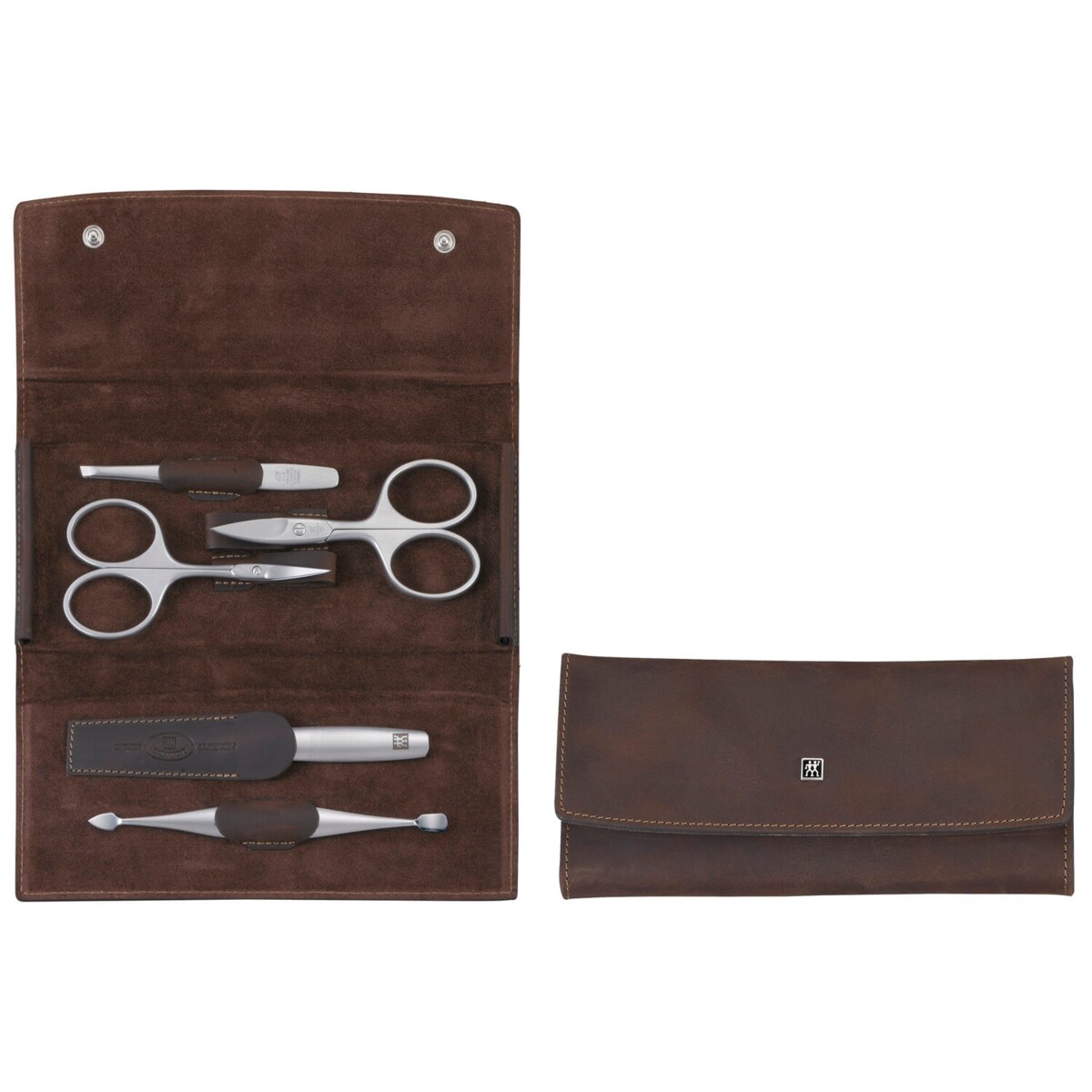 Zestaw podróżny Zwilling Twinox – brązowe, skórzane etui, 5 elementów - Brązowy