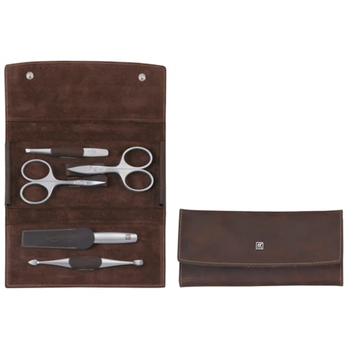 Zestaw podróżny Zwilling Twinox – brązowe, skórzane etui, 5 elementów - Brązowy