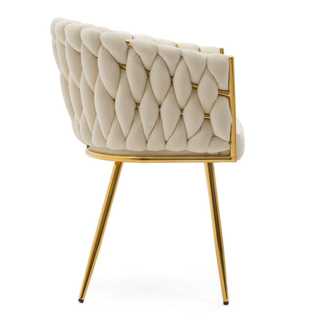 Krzesło tapicerowane plecione do jadalni beżowe welurowe glamour ROSA GOLD