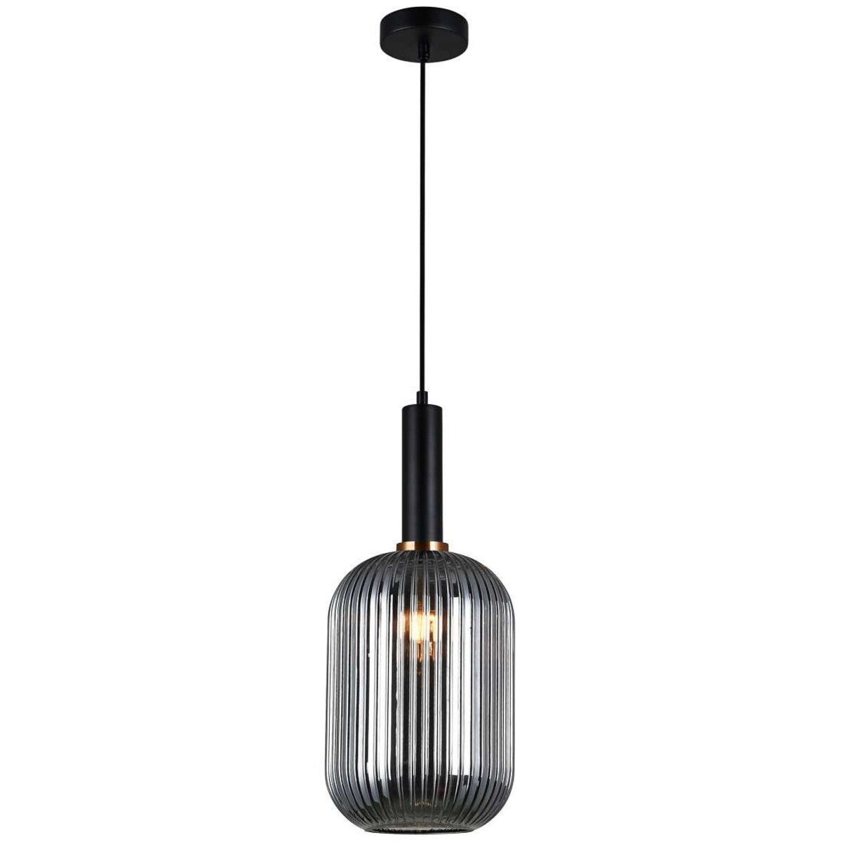 LAMPA wisząca ANTIOLA PND-5588-1L-BK+SG Italux plisowana OPRAWA szklany zwis czarny przydymiony