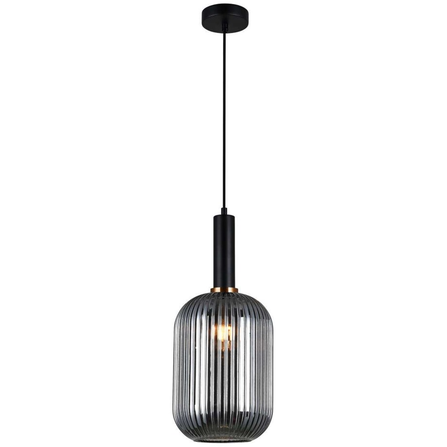 LAMPA wisząca ANTIOLA PND-5588-1L-BK+SG Italux plisowana OPRAWA szklany zwis czarny przydymiony