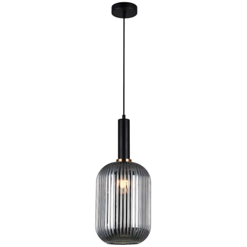 LAMPA wisząca ANTIOLA PND-5588-1L-BK+SG Italux plisowana OPRAWA szklany zwis czarny przydymiony